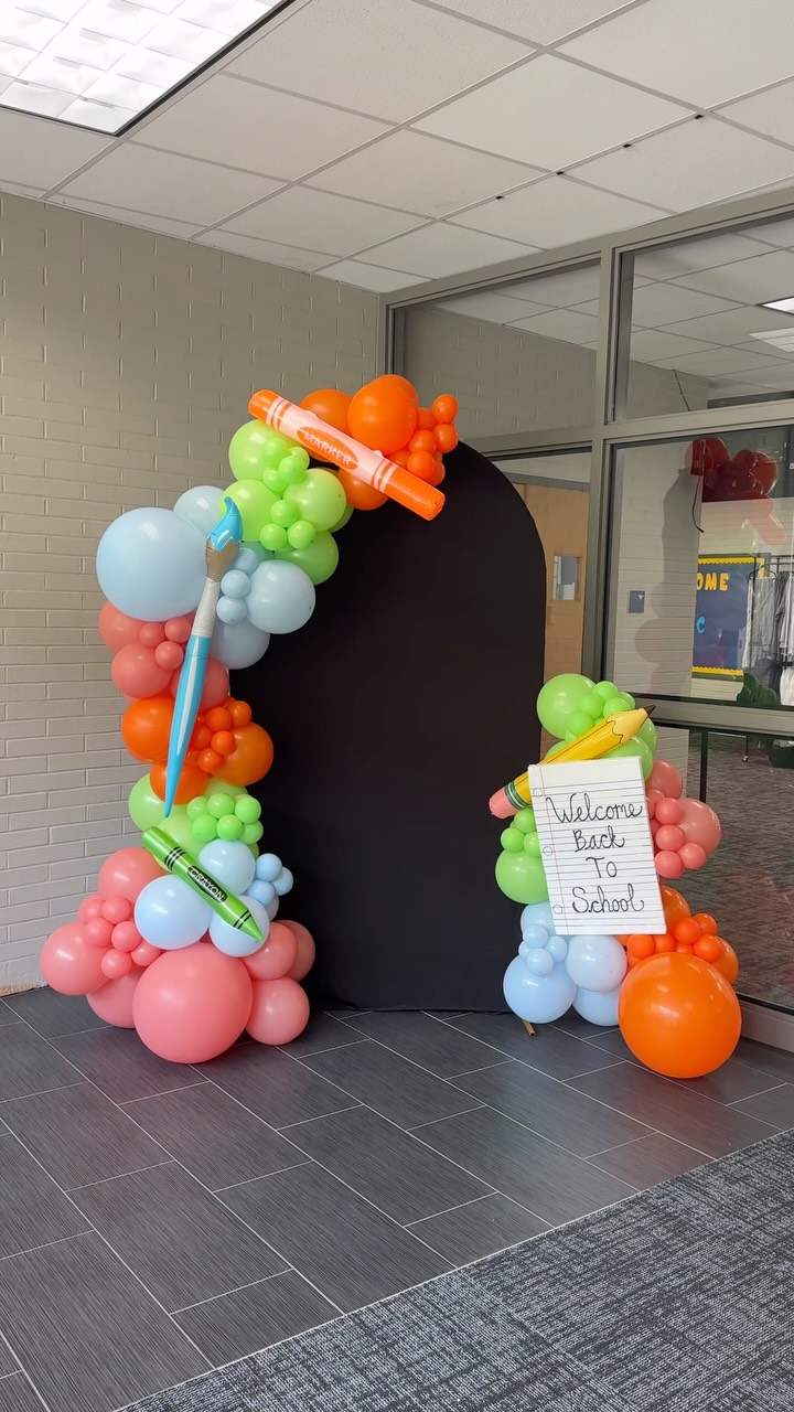 School-color balloon display welcoming NorthPointe Christian students